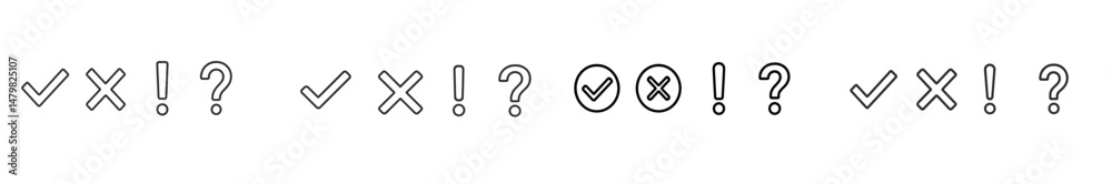Poster Set of web icons featuring various symbols for user engagement functions, showcasing checkmarks, exclamation marks, and crosses