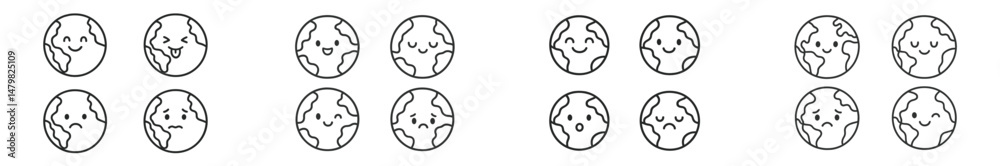 Aufkleber Collection of simple web icons depicting various facial expressions on Earth globes for user interface design