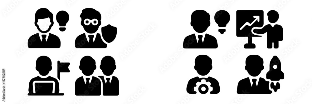 Aufkleber collection of web icons depicting business concepts and professional activities relevant to teamwork