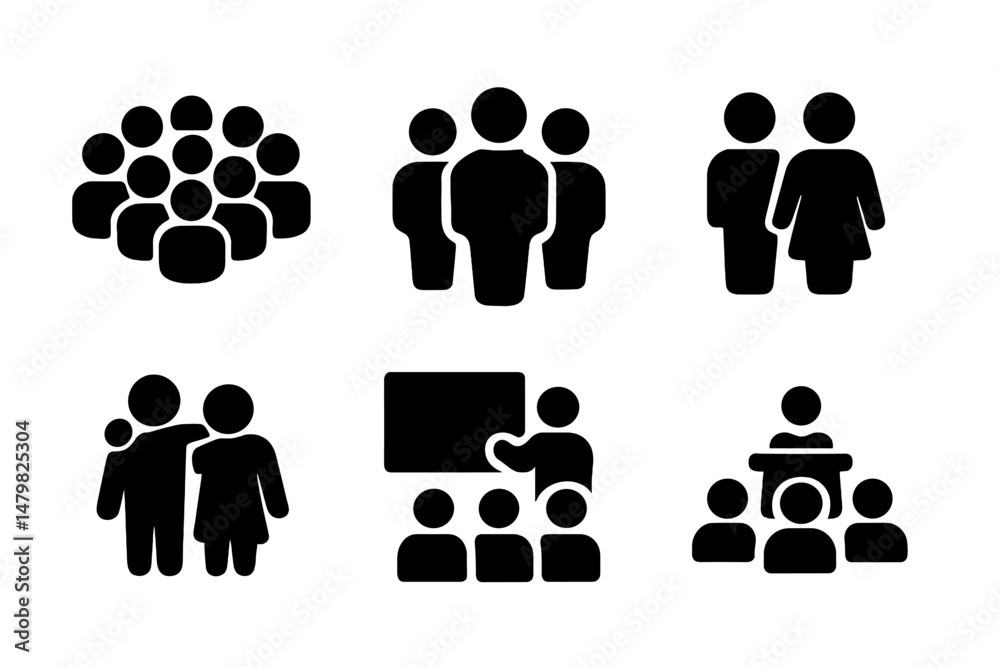 Poster Collection of web icons featuring diverse group and interaction representations for digital use and design