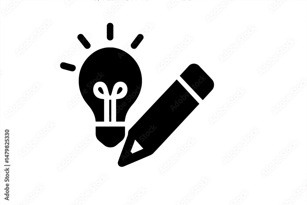 Poster Set of modern web icons illustrating creativity and innovation concepts like light bulb and pencil for digital design