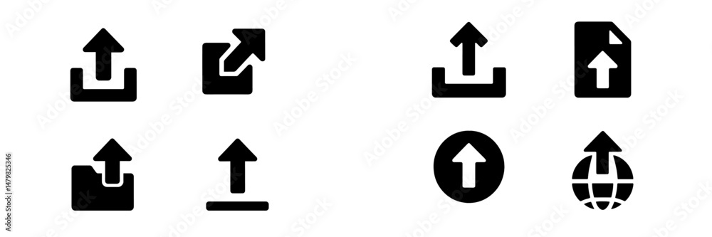 Poster web icons collection showcasing various upload symbols for digital interfaces and applications