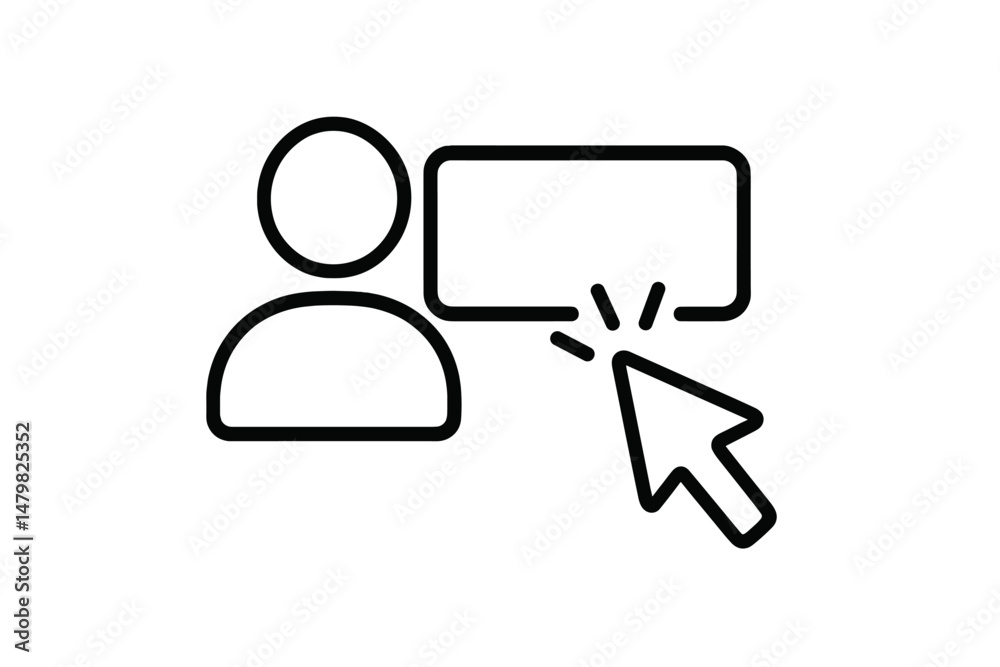 Poster Set of web icons featuring user profile and speech bubble with click cursor for digital communication