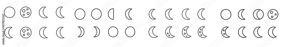 Poster Set of minimalist web icons depicting the phases of the moon in a clean, monochrome design suitable for various applications
