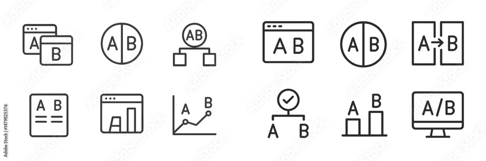 Poster Variety of web icons illustrating A/B testing concepts and data analysis for digital marketing and user experience optimization