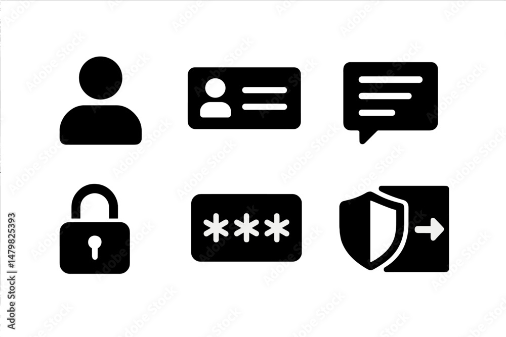 Poster set of web icons representing user profiles, secure login, and messaging for online platforms