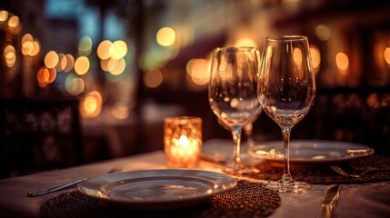 Fototapeta premium Romantic dinner for two with candlelit wine glasses, a moment of love and connection 