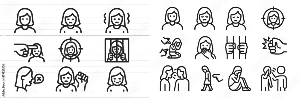 Poster collection of web icons depicting various emotional expressions and interpersonal scenarios