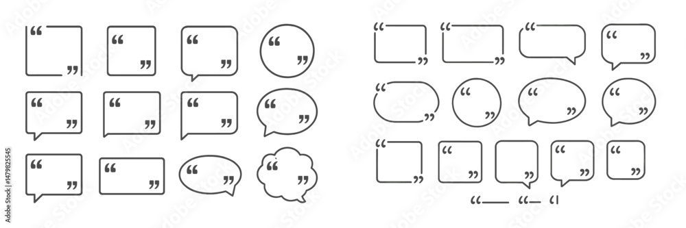 Poster Collection of minimalist web icons featuring speech bubbles, quotation marks, and dialogue boxes for digital communication