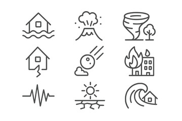 Fototapeta na wymiar Set of web icons depicting natural disasters and emergency scenarios for educational and informational use