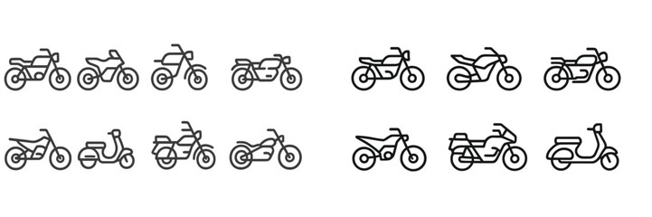 Obraz premium Collection of minimalistic web icons representing various motorcycle and scooter designs in a clean layout