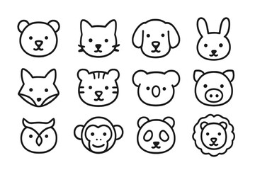 Set of fun animal web icons featuring various cute characters designed for digital use