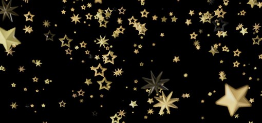 Beautiful image of gold stars falling against a black backdrop. Perfect for celebration, holiday, or magic themes.