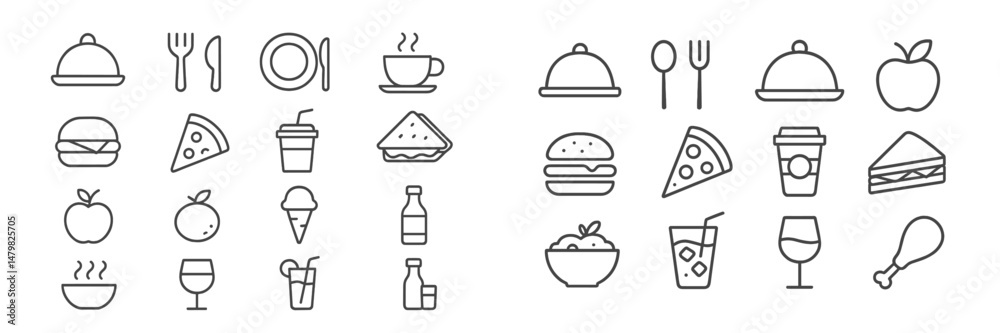 Poster Collection of web icons representing various food and drink items in a minimalist and modern style