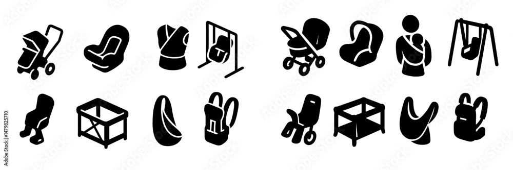 Fototapete collection of web icons representing various baby and parenting items for digital design use