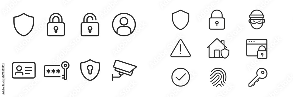 Poster web icons representing security, privacy, and user identity in a clear and minimalist style useful f