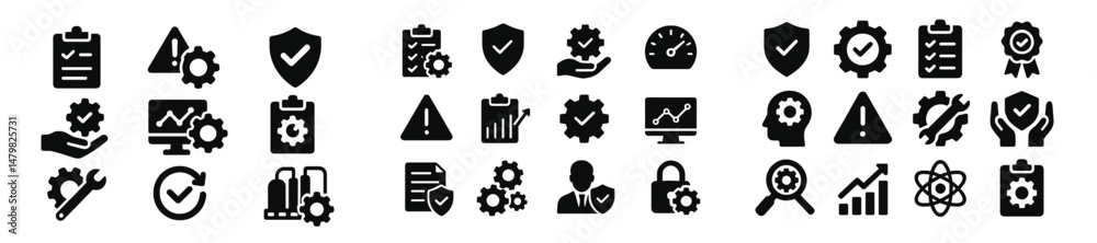 Fototapete Collection of web icons showcasing various symbols for technology, security, and performance metrics in business environments