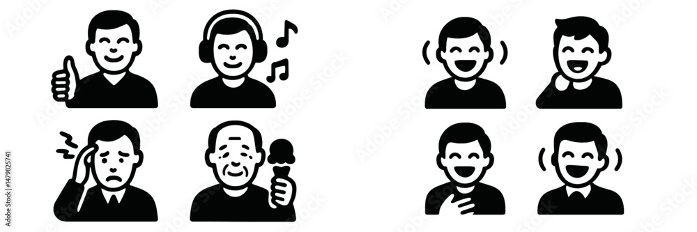 Poster collection of web icons depicting various emotions and activities including happiness and music enjo