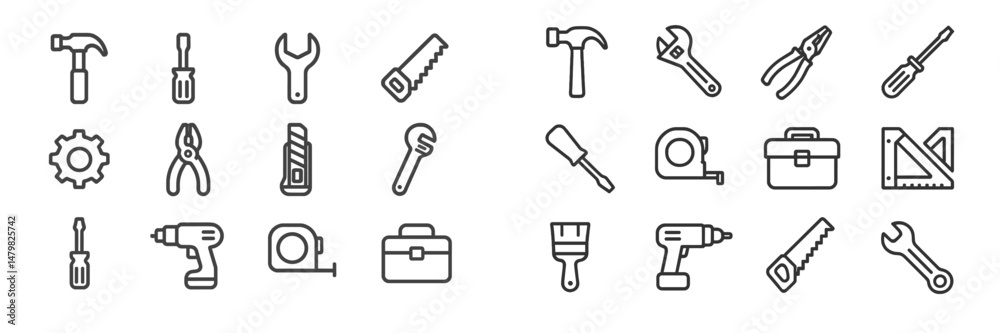 Aufkleber collection of web icons featuring various tools for diy and construction projects