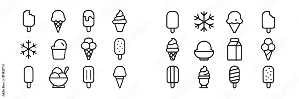 Aufkleber Collection of web icons showcasing various ice cream types and related imagery for digital design use
