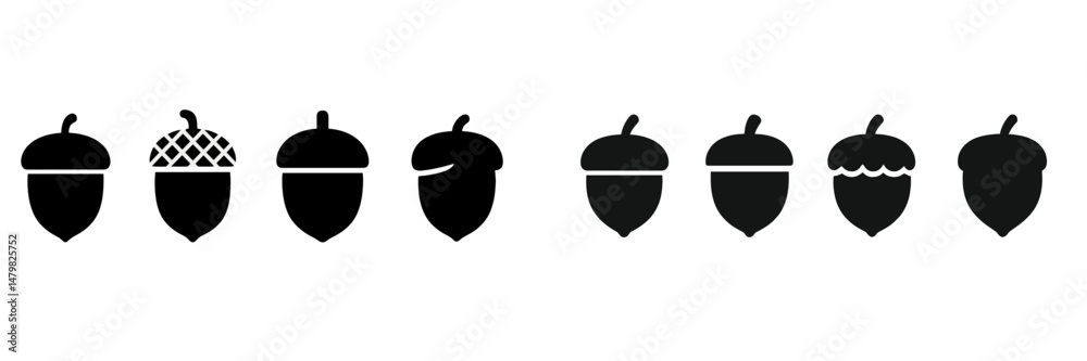 Fototapete Set of web icons featuring various acorn designs in black and white suitable for digital applications