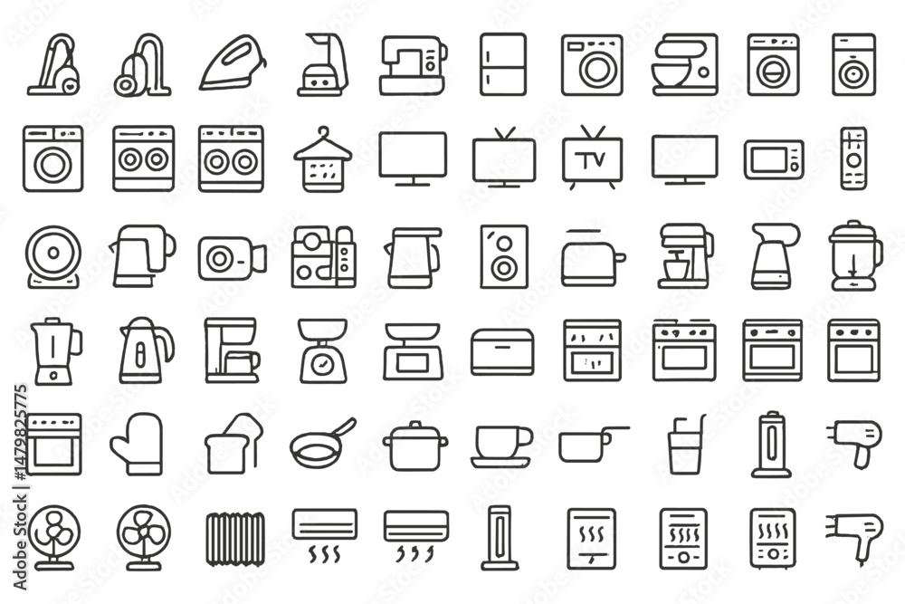 Aufkleber collection of web icons representing household appliances and electronic devices for easy navigation