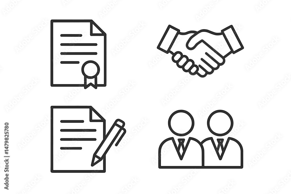 Aufkleber set of web icons representing business agreements, collaboration, and documentation for digital plat