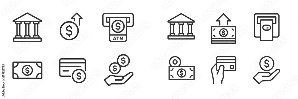 Poster Web icons representing banking transactions, cash handling, and payment methods for digital platforms