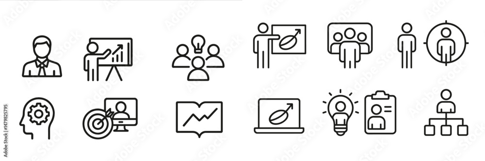 Poster Collection of web icons showcasing business concepts and team collaboration in a modern digital environment