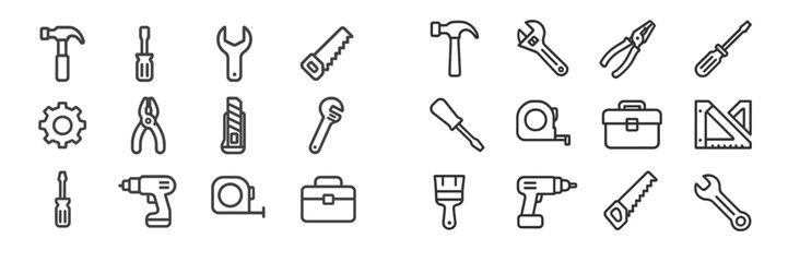 Fototapeta premium Collection of web icons featuring various tools for DIY and construction projects
