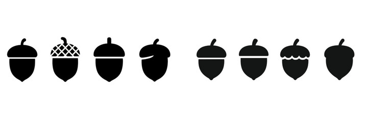 Set of web icons featuring various acorn designs in black and white suitable for digital applications