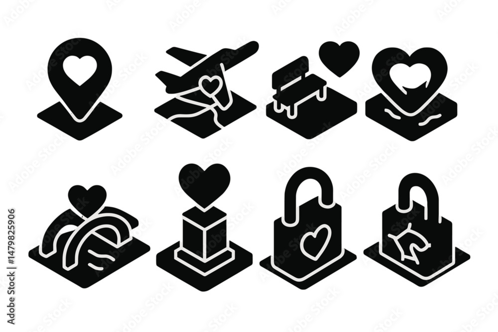 Aufkleber Collection of web icons featuring heart symbols representing love, connection, and security for digital applications