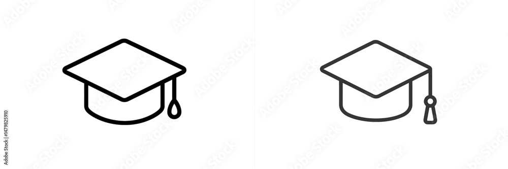 Poster set of web icons representing graduation caps in different styles for educational themes and online 