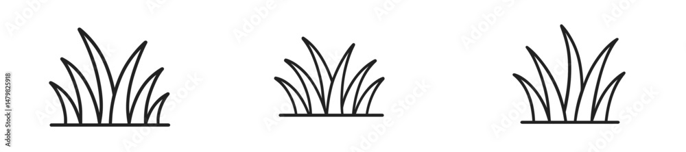Poster set of minimalist web icons representing grass in various styles, ideal for nature-themed designs an