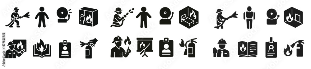 Poster web icons set featuring fire safety and emergency response symbols for effective communication and t