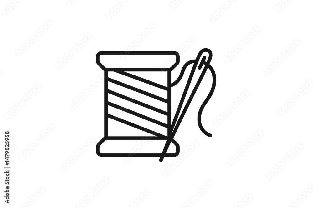 Poster Set of web icons featuring a spool of thread and needle designed for digital crafting and sewing applications