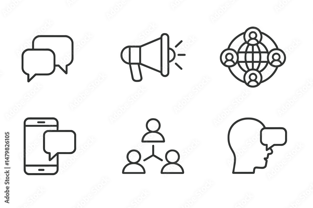 Aufkleber set of web icons for communication and social media interaction featuring chat bubbles and network s