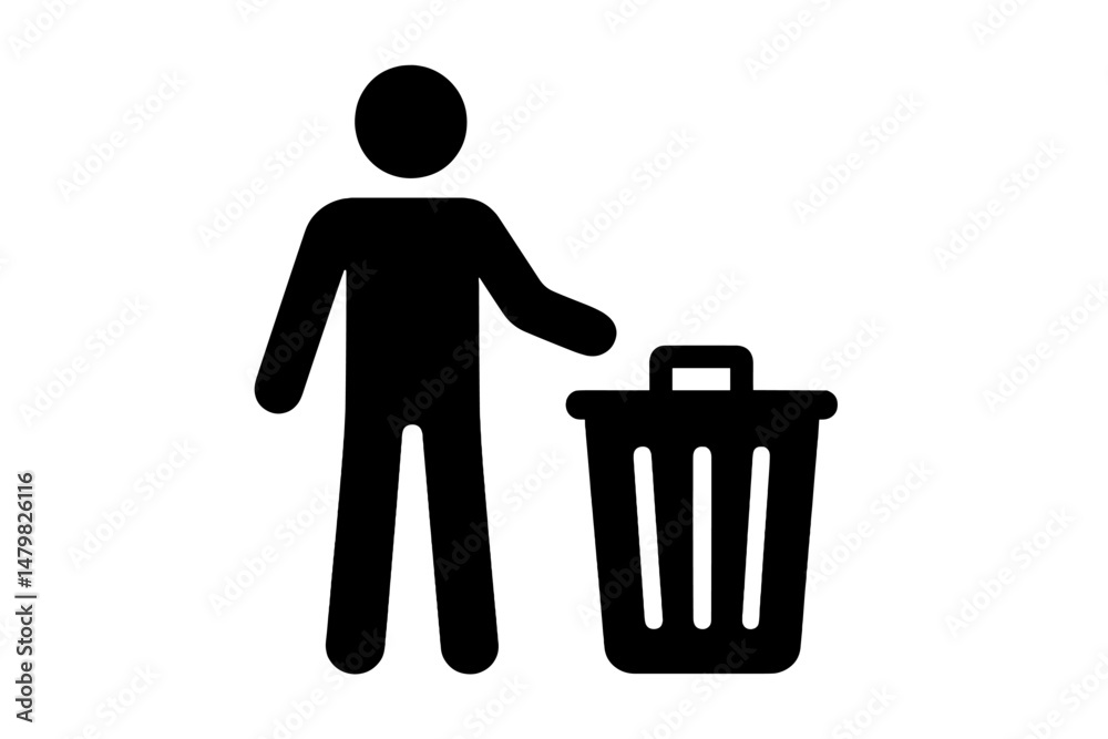 Aufkleber Set of web icons depicting a person disposing of waste in a trash can for digital design use