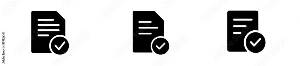 Poster set of web icons showcasing document representations with checkmarks indicating completion or approv