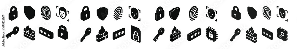 Poster collection of web icons featuring security and authentication symbols for digital applications and s