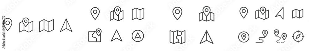 Poster collection of web icons representing location, mapping, and navigation concepts in a modern design s