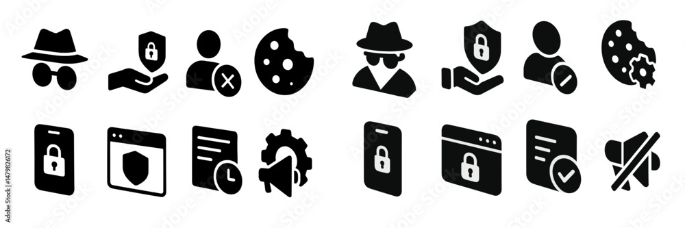 Poster modern web icons representing security, user privacy, and data protection in a digital environment f