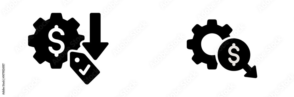 Poster collection of web icons featuring price reduction and currency exchange symbols designed for online 