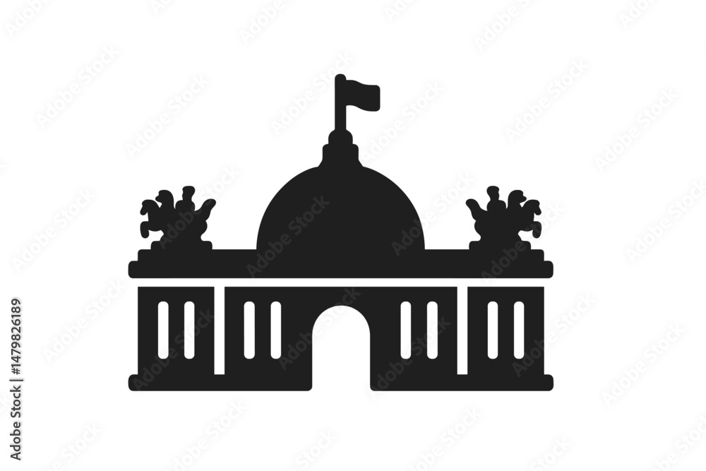 Poster Set of web icons featuring a silhouette of a classical building with a dome and flag at the top, suitable for design and navigation purposes