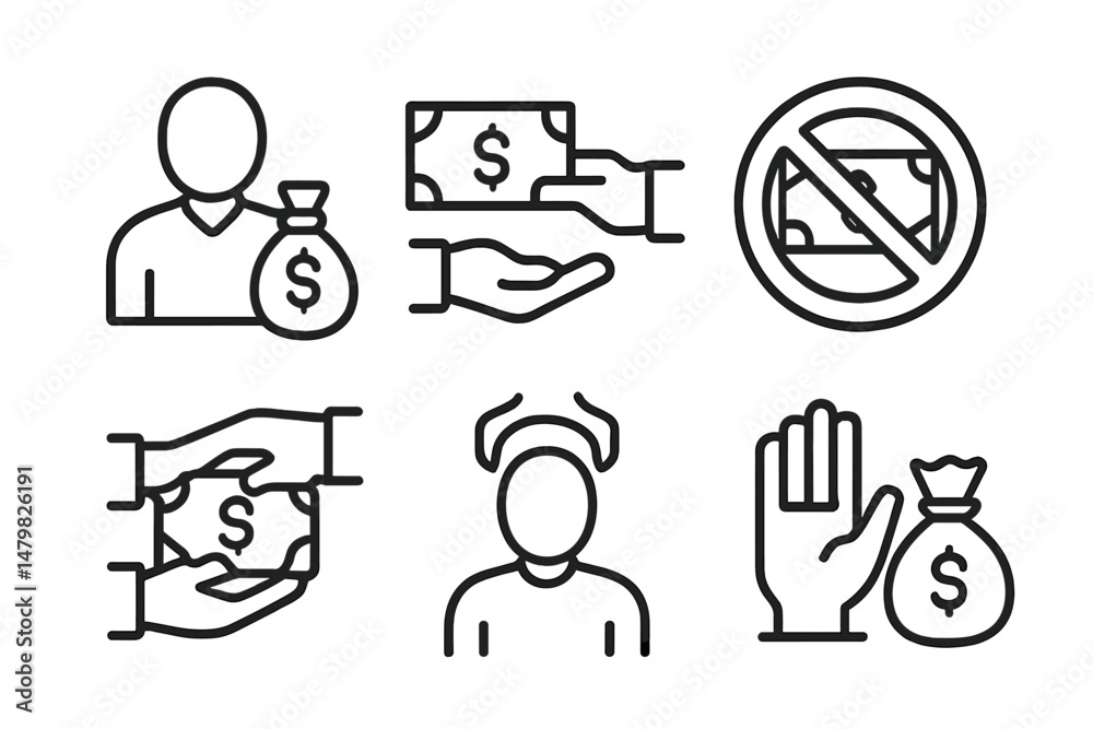 Aufkleber Various web icons representing financial transactions and money handling concepts in simple line art style