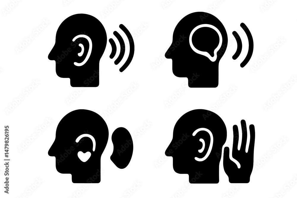 Aufkleber Set of web icons illustrating concepts of hearing, listening, and understanding in a clean and minimalist style