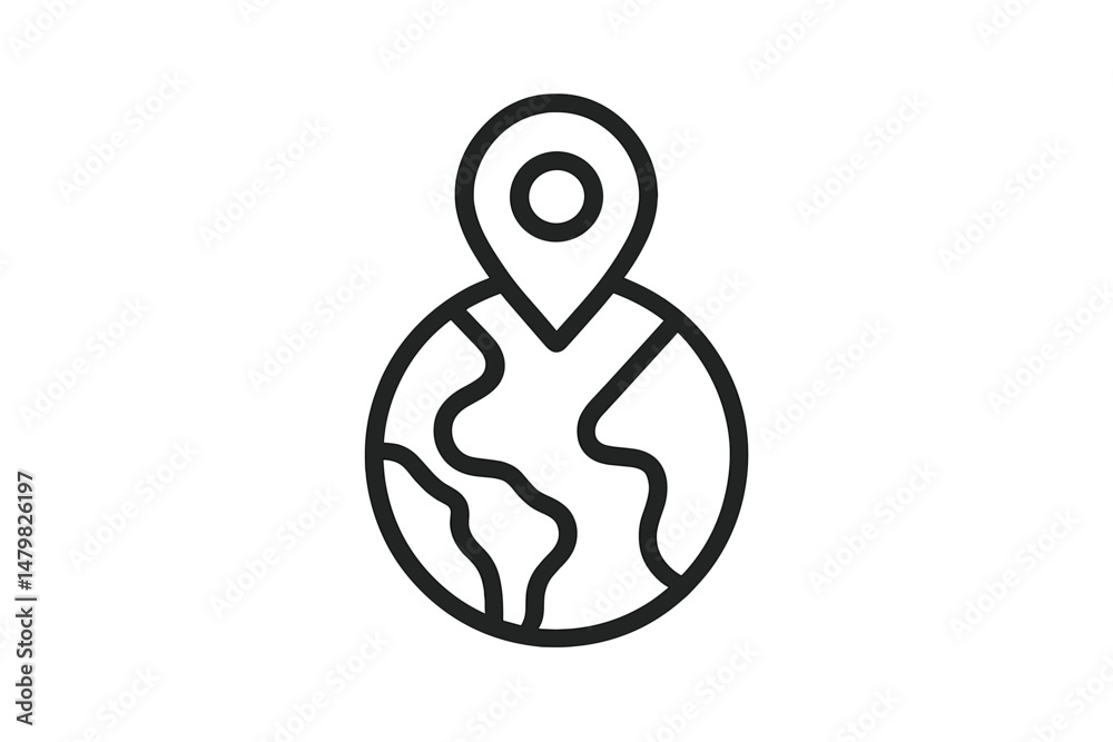Poster web icons representing global connectivity and location sharing with a simplified globe and marker d