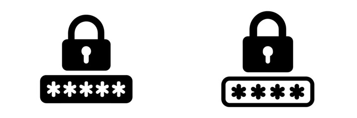 Set of web security icons showcasing different styles of padlocks and password input fields for digital protection