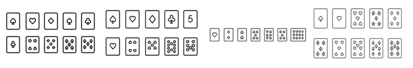 Collection of web icons illustrating various card suits and numbers for user interface design and functionality