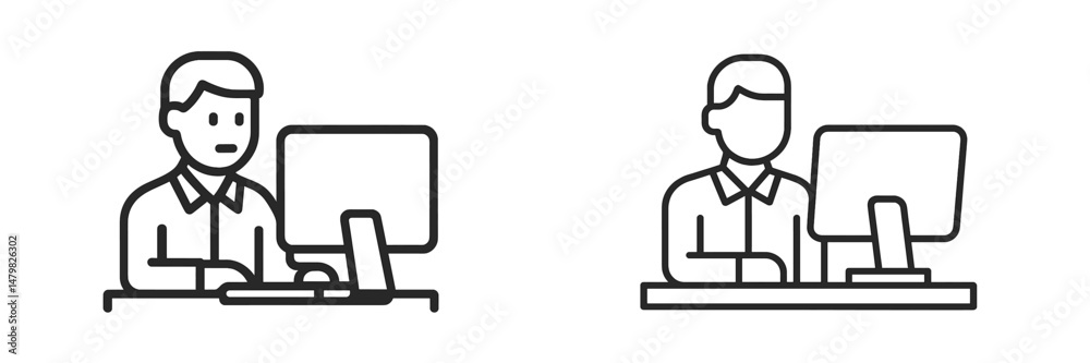 Leinwandbilder Set of web icons featuring individuals using computers in an office environment for digital tasks and online activities